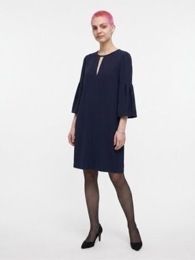 Burberry Navy Keyhole Bell-Sleeve Midi Dress Size 10